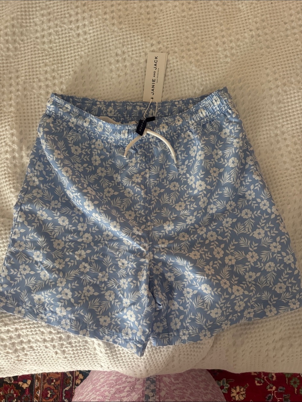 Janie and Jack Light Blue Floral Hybrid Swimming Suit Trunks